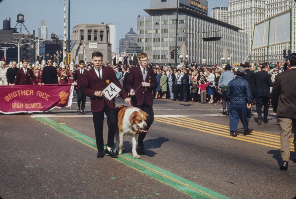 Miniature of St. Patrick's Day Parade in Chicago, 1966, Brother Rice High School marching