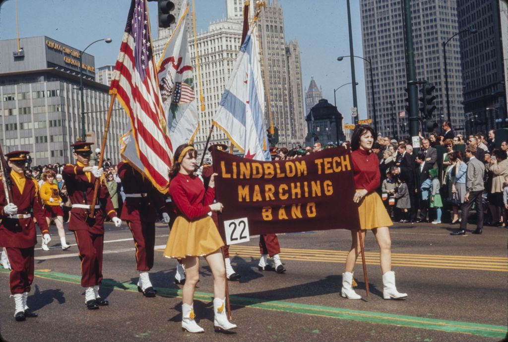 Miniature of St. Patrick's Day Parade in Chicago, 1966, Lindblom Tech Marching Band