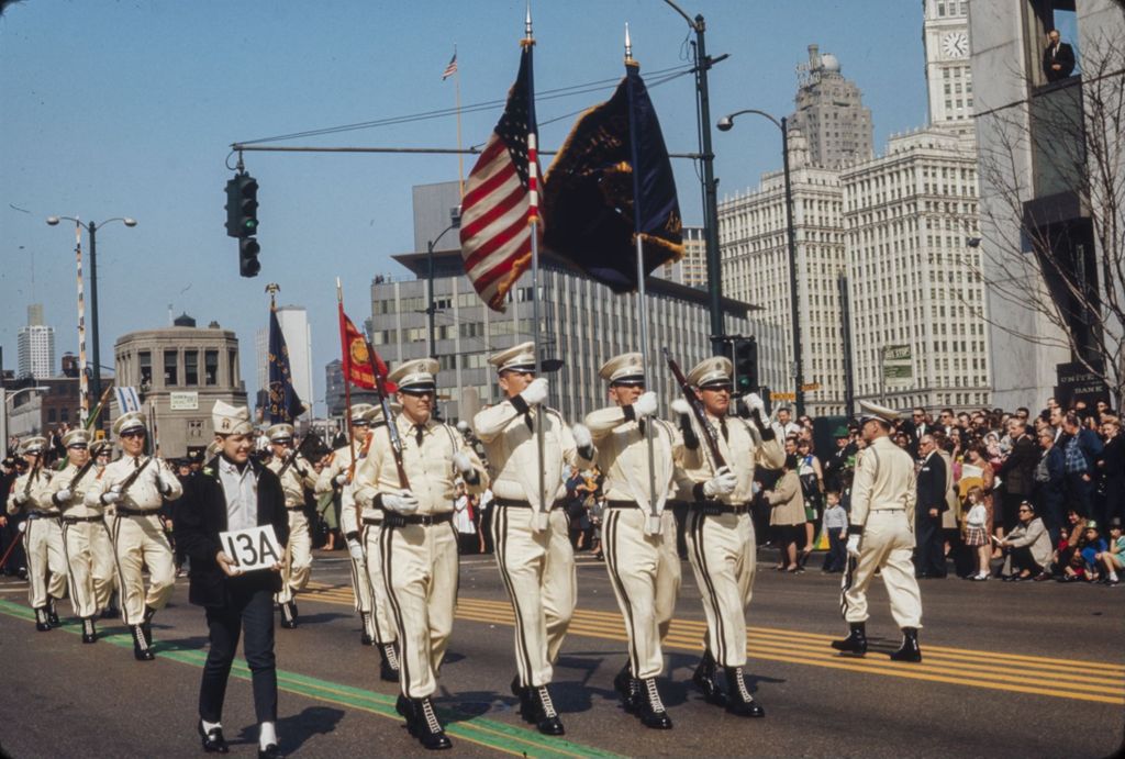 St. Patrick's Day Parade in Chicago, 1966, Color guard marching
