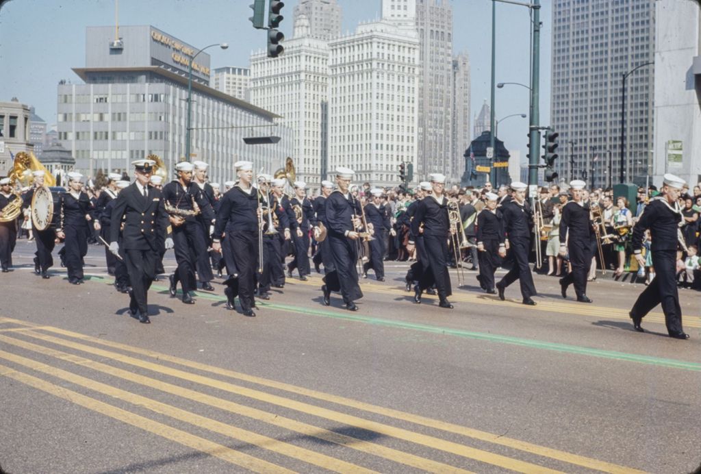 Miniature of St. Patrick's Day Parade in Chicago, 1966, Great Lakes Naval Training Center marching band