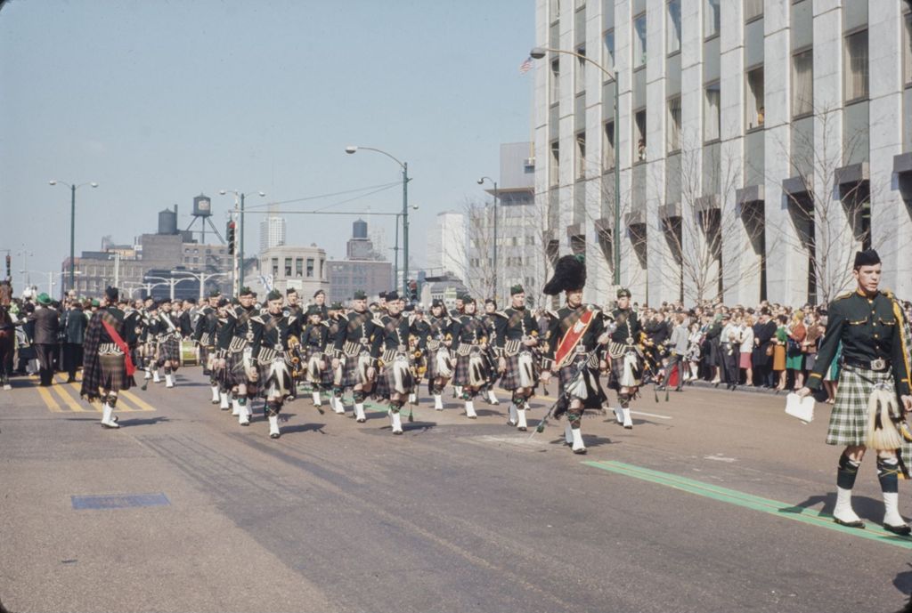 Miniature of St. Patrick's Day Parade in Chicago, 1966, Bagpipe band marching
