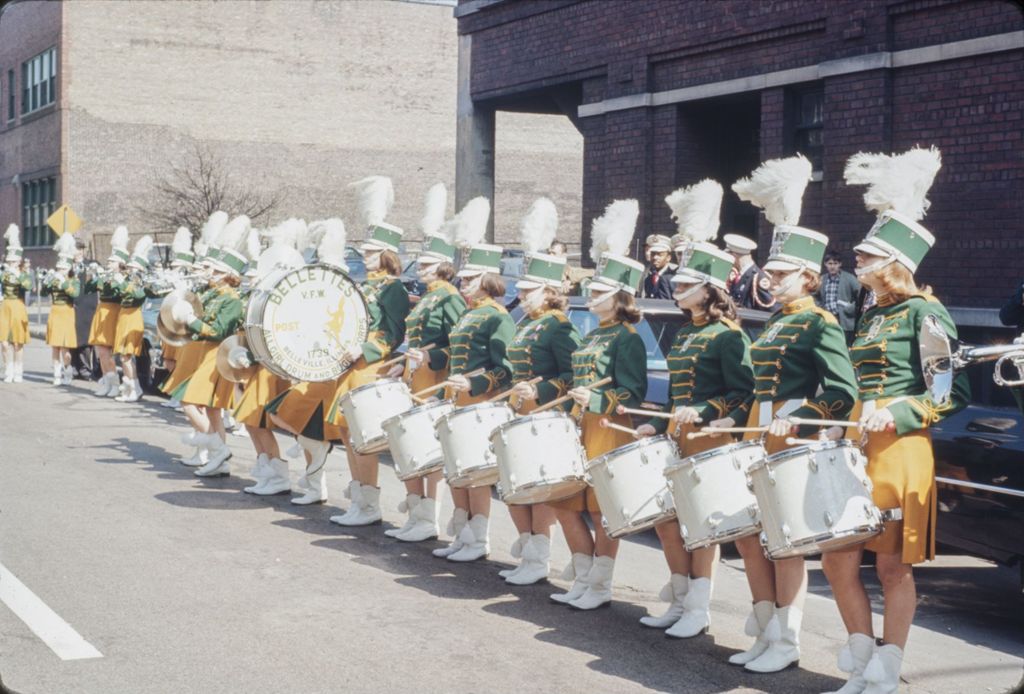 Miniature of St. Patrick's Day in Chicago, 1966, Bellettes Drum and Bugle Corps outside Old St. Patrick's Church