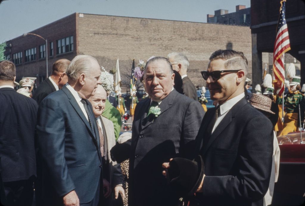 St. Patrick's Day in Chicago, 1966, Richard J. Daley and others outside Old St. Patrick's Church