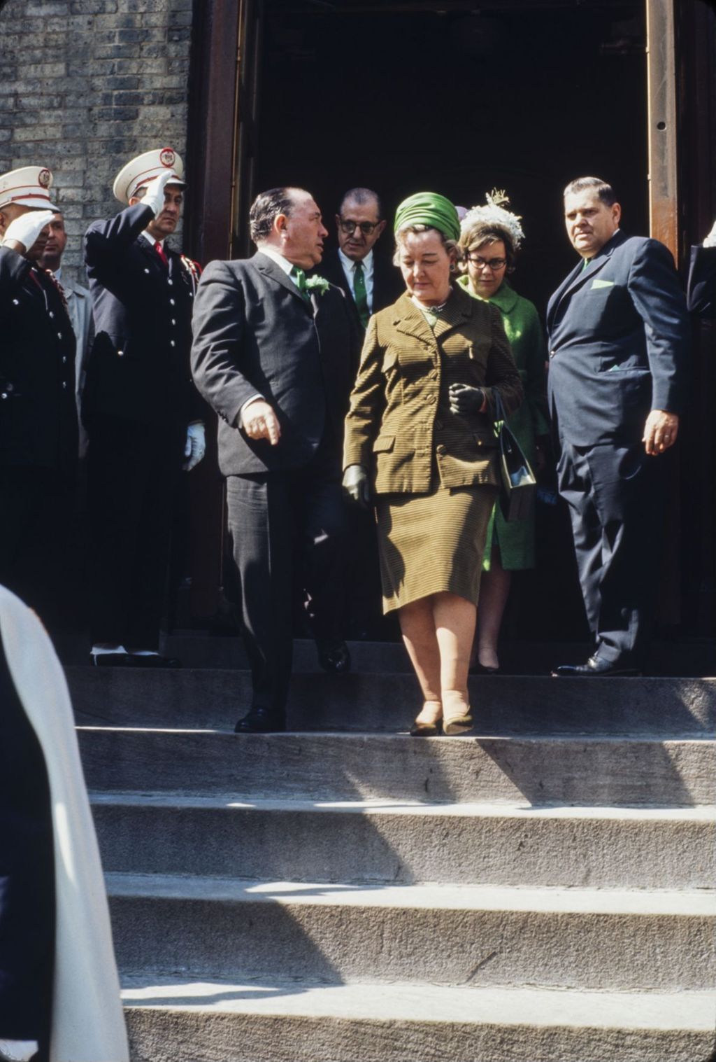 St. Patrick's Day in Chicago, 1966, Richard J. and Eleanor Daley leaving Old St. Patrick's Church