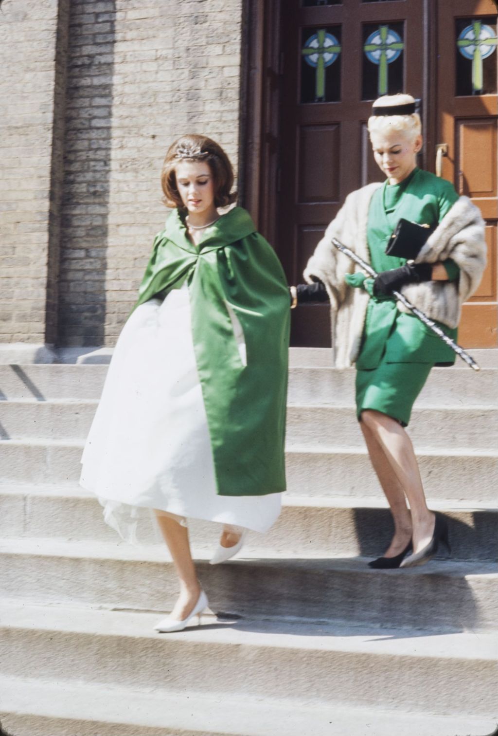 Miniature of St. Patrick's Day in Chicago, 1966, St. Patrick's Day Queen and attendant outside Old St. Patrick's Church
