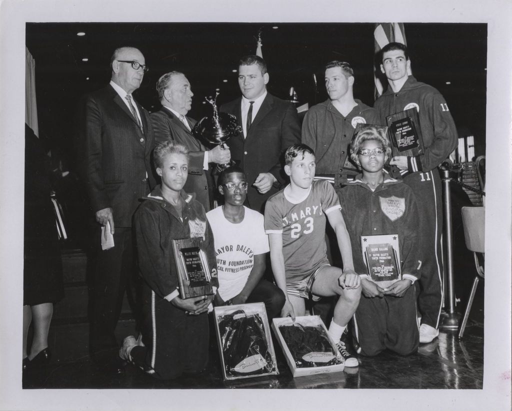 Miniature of Mayor Daley's Physical Fitness Award event, group of award winners