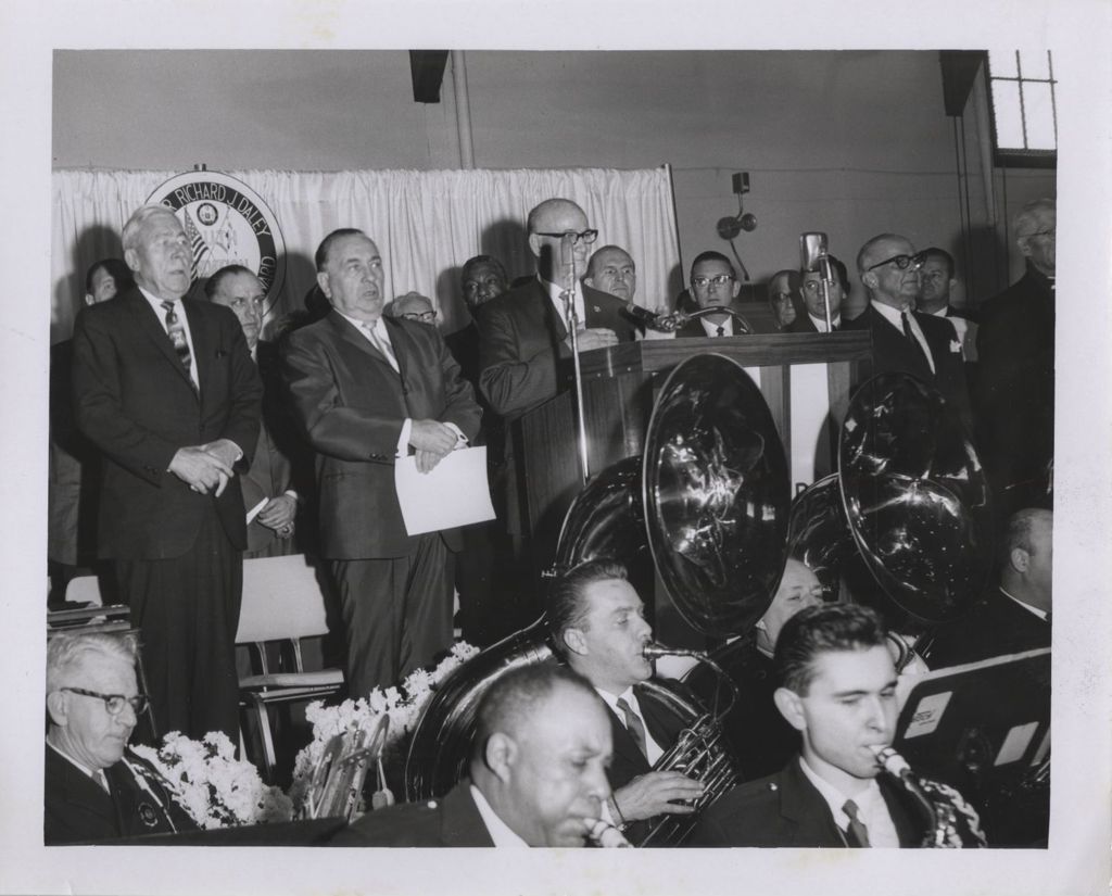 Mayor Daley's Physical Fitness Award event, Richard J. Daley and other speakers