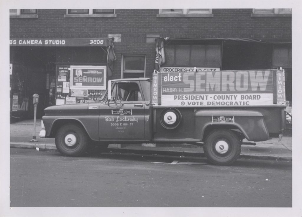 Miniature of Pickup truck with campaign sign for Harry H. Semrow