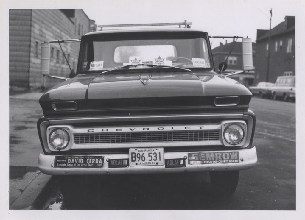 Miniature of Pickup truck with bumper stickers for Democratic party candidates