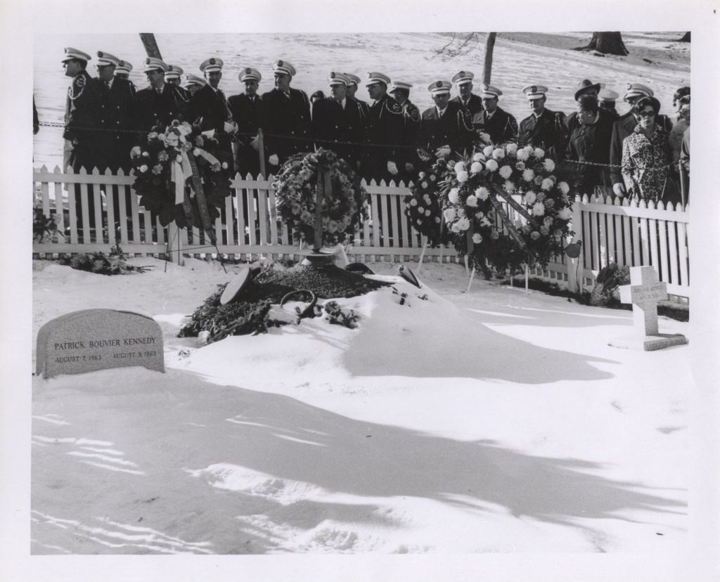 Miniature of John F. Kennedy's gravesite, visit by Chicago Fire Department contingent