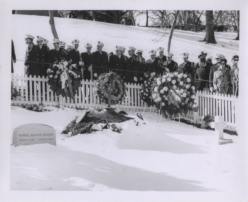 Miniature of John F. Kennedy's gravesite, visit by Chicago Fire Department contingent