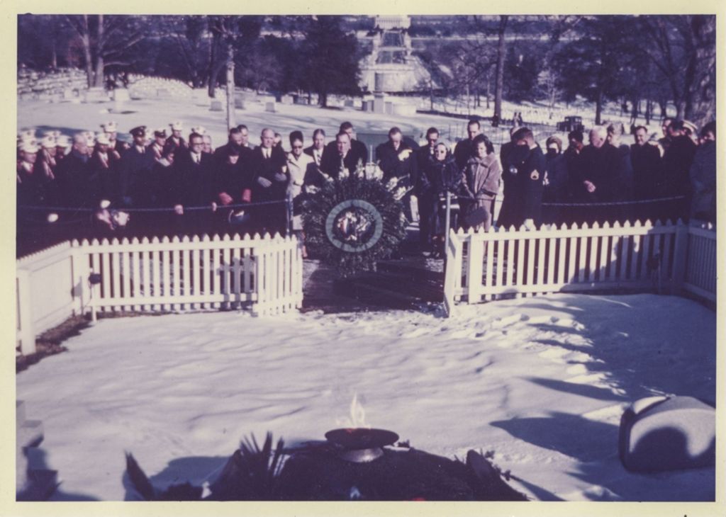 Miniature of John F. Kennedy's gravesite, visit by Richard J. Daley and others