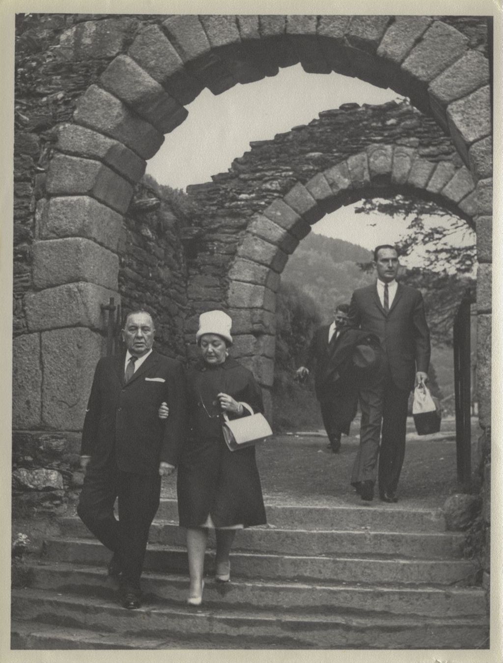 Miniature of Trip to Ireland, Richard J. and Eleanor Daley touring ruins of a stone building