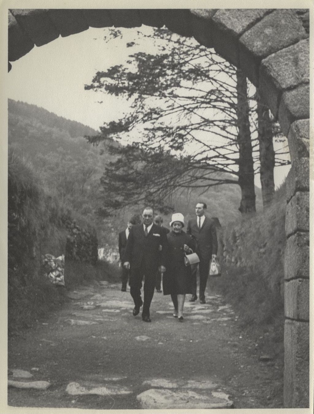 Trip to Ireland, Richard J. and Eleanor Daley walking along a lane
