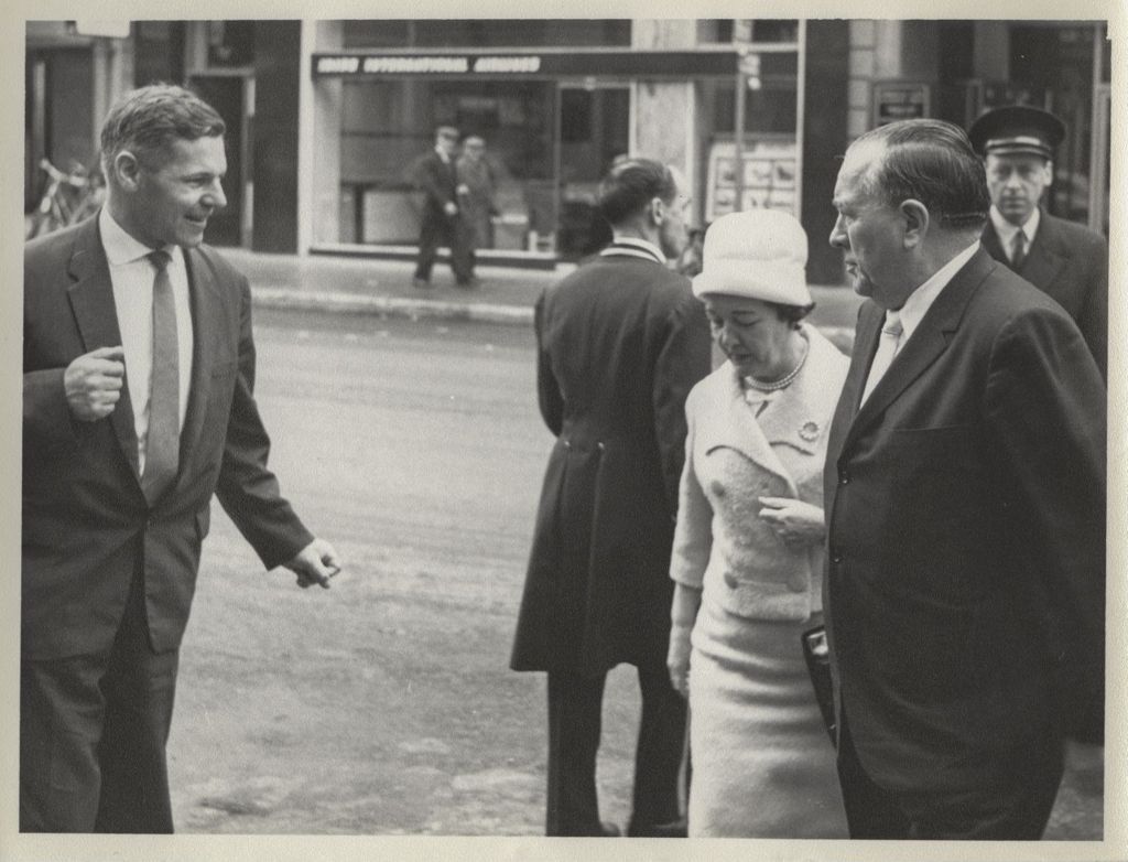 Miniature of Trip to Ireland, Richard J. and Eleanor Daley on a street with Irish Consul to Chicago