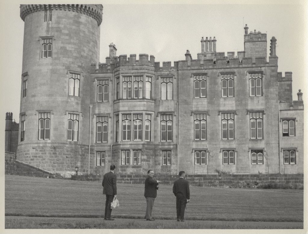 Trip to Ireland, Richard J. Daley outside a castle