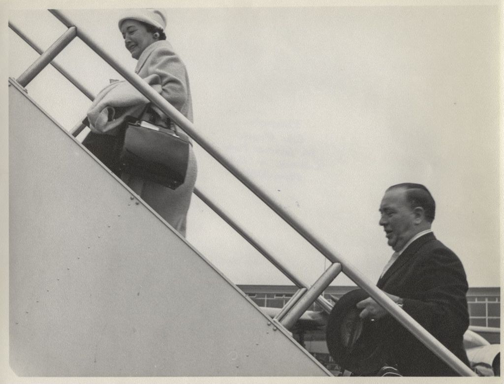 Trip to Ireland, Richard J. and Eleanor Daley boarding a plane
