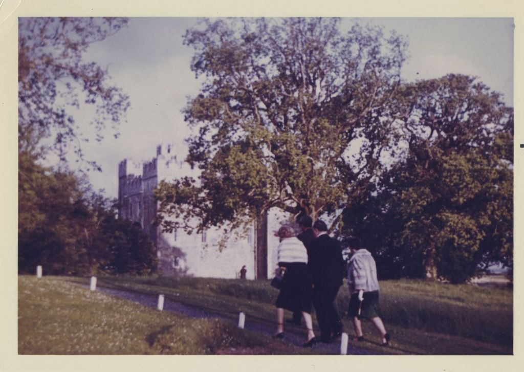 Trip to Ireland, Richard J. and Eleanor Daley walk towards a castle
