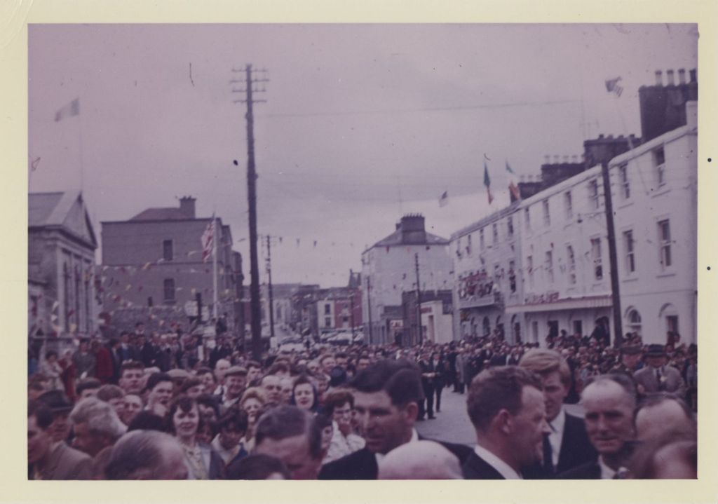 Trip to Ireland, crowd on Bridge Street in Dungarvan