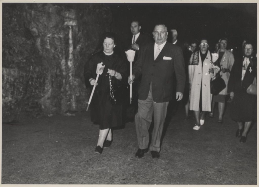 Miniature of Eleanor and Richard J. Daley in procession in Lourdes France