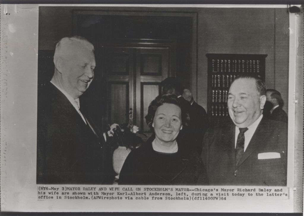 Mayor Anderson of Stockholm, Eleanor Daley and Richard J. Daley in Stockholm