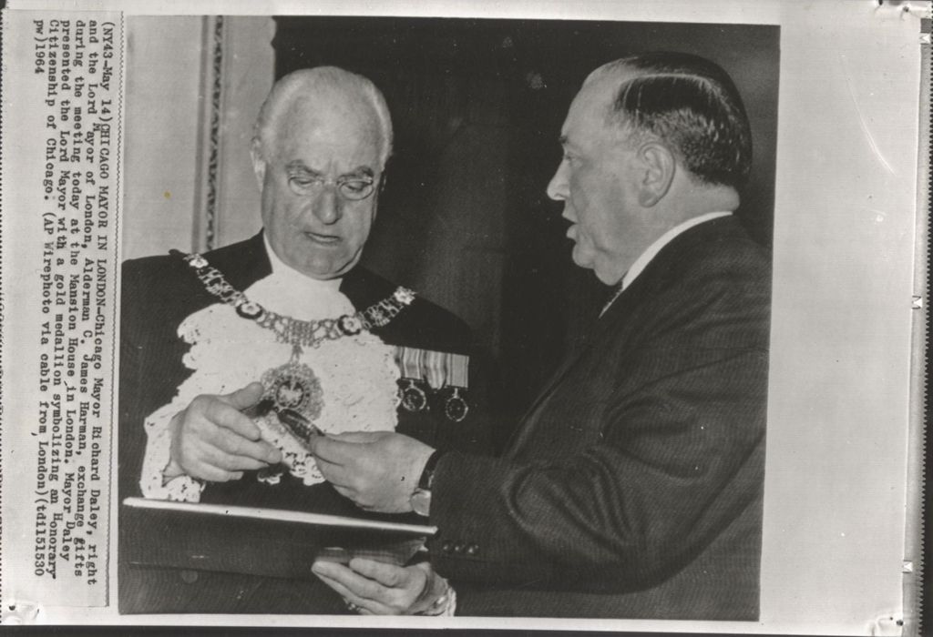 Miniature of Richard J. Daley and Lord Mayor of London exchange gifts