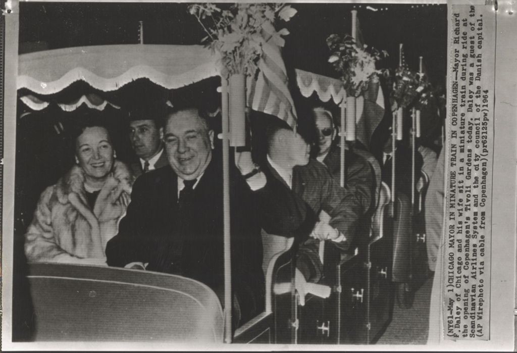 Eleanor and Richard J. Daley ride a miniature train in Copenhagen