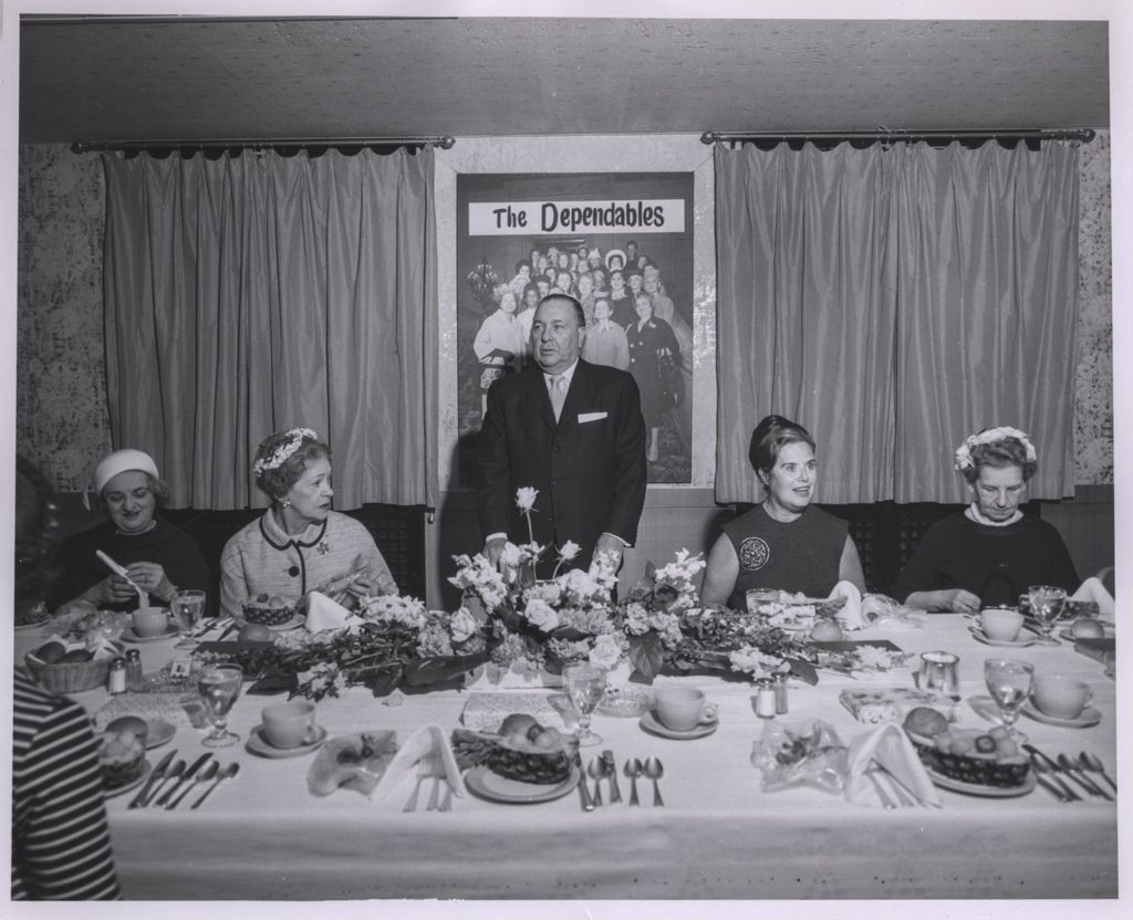 Miniature of Richard J. Daley with his secretaries at luncheon