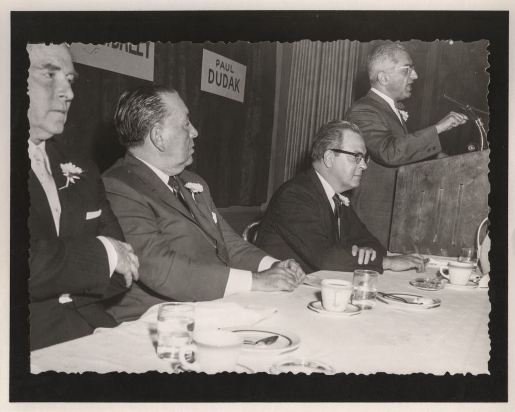Miniature of Friendship Banquet photo album, Richard J. Daley listens to a speaker