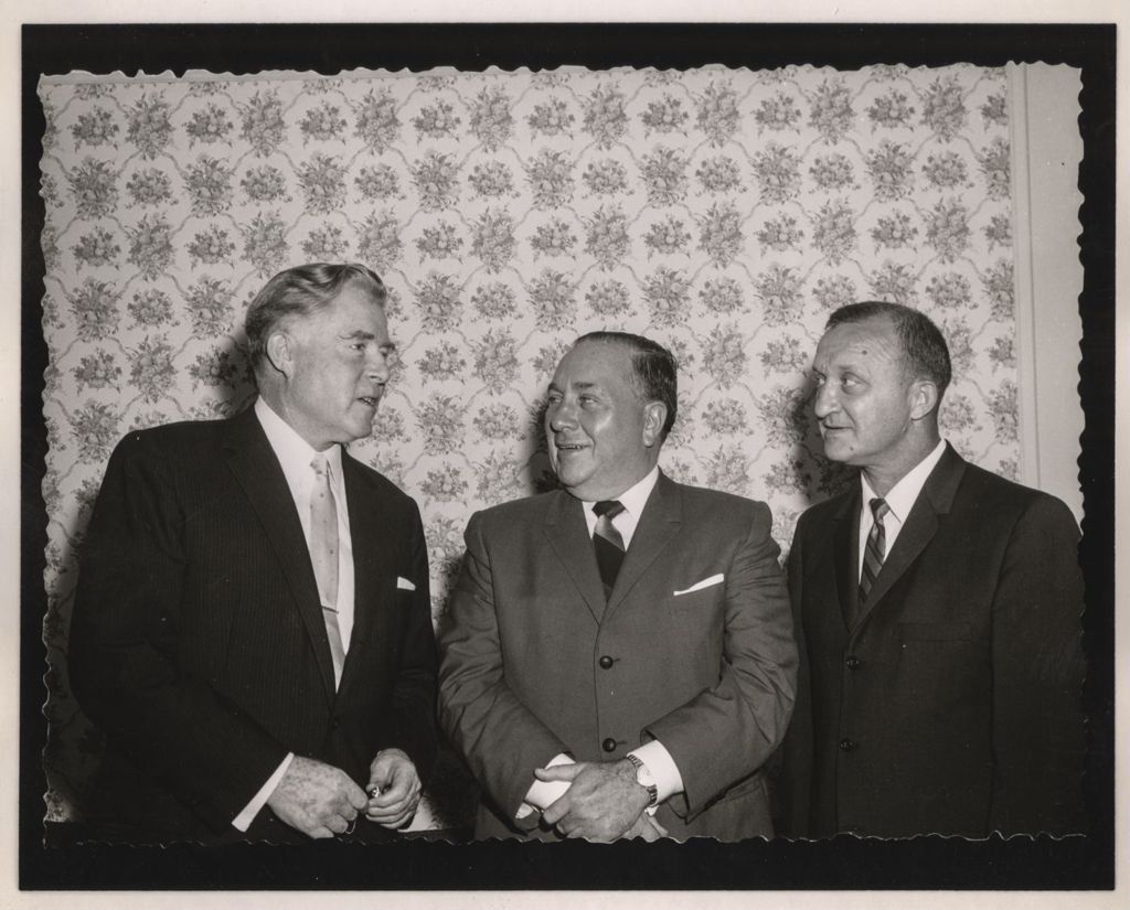 Friendship Banquet photo album, Richard J. Daley with two men
