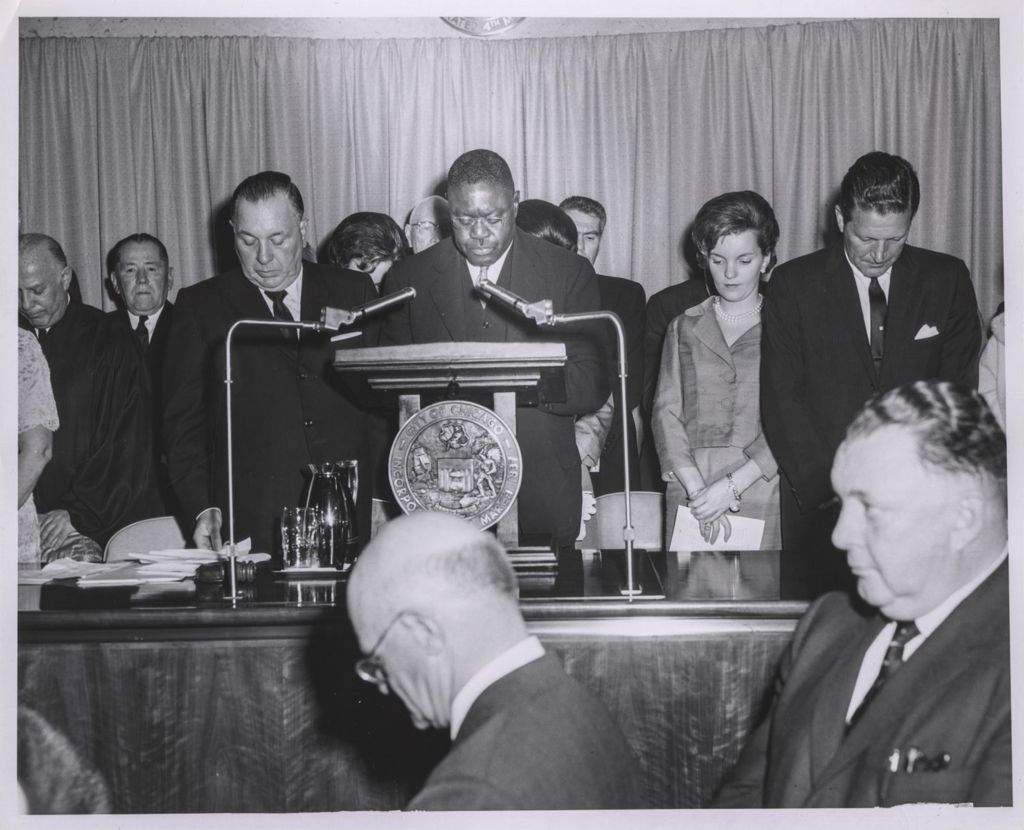Miniature of Inauguration of Richard J. Daley, speaker offers a prayer