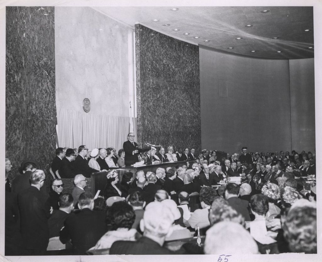 Miniature of Inauguration of Richard J. Daley, Richard J. Daley addressing the audience