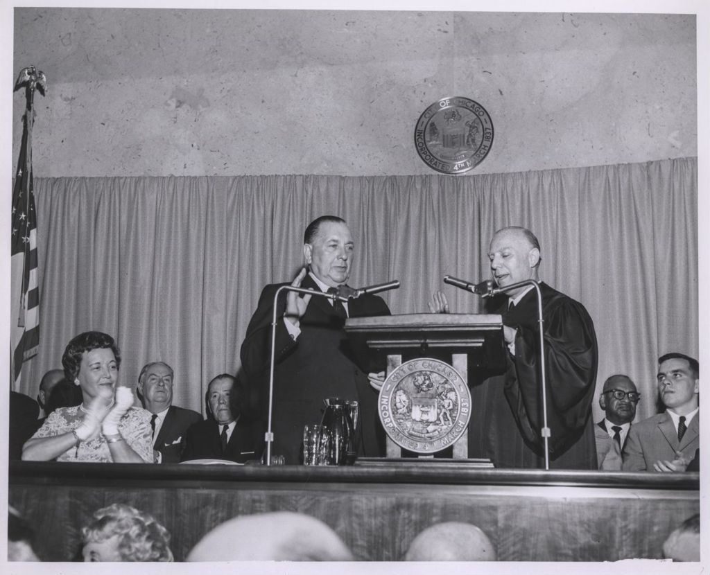 Inauguration of Richard J. Daley, Judge Marovitz administers oath