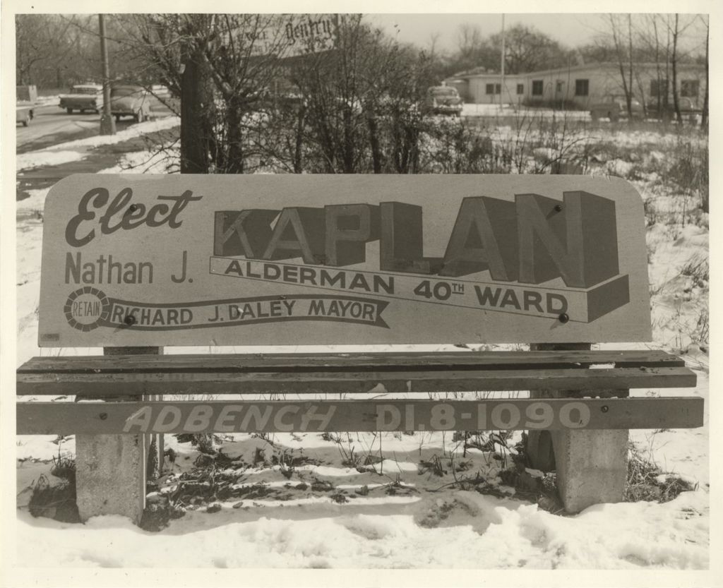 Miniature of Elect Nathan J. Kaplan Alderman 40th Ward bench advertisement