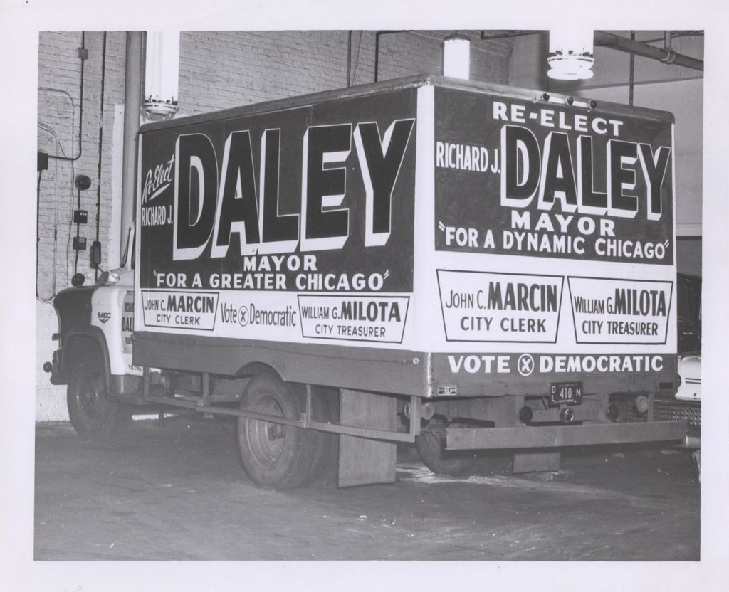 Truck painted with "Re-elect Richard J. Daley for Mayor"
