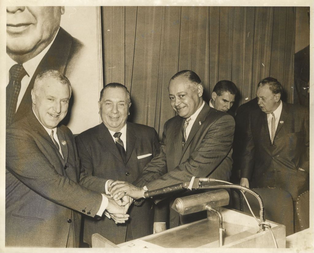 Miniature of Richard J. Daley with two supporters at a campaign event