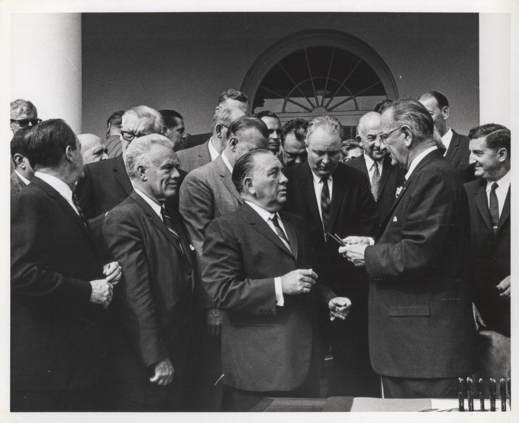 Richard J. Daley converses with Lyndon B. Johnson