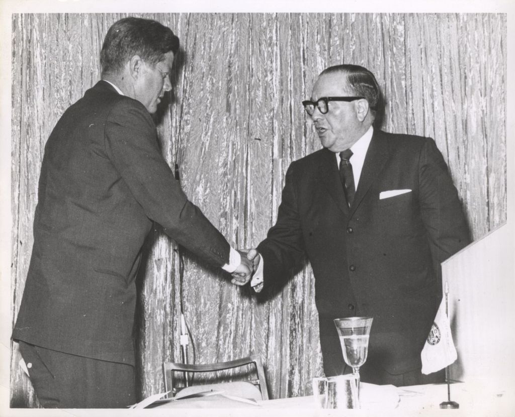 Richard J. Daley shaking hands with John F. Kennedy