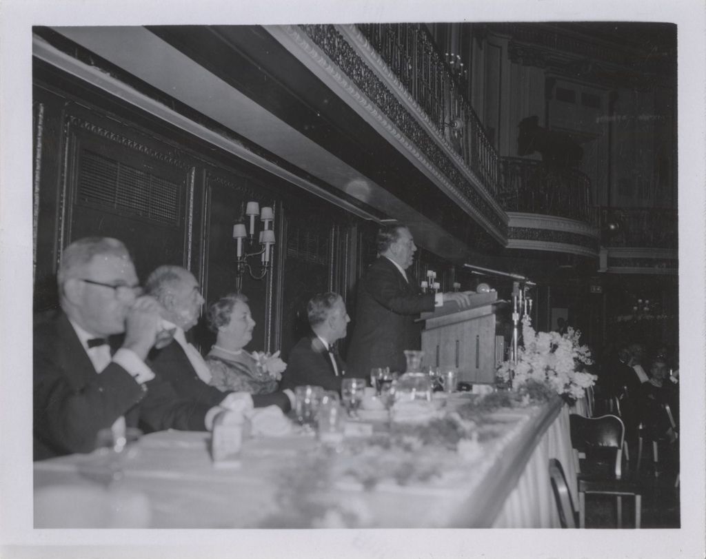 Richard J. Daley speaking at a dining event