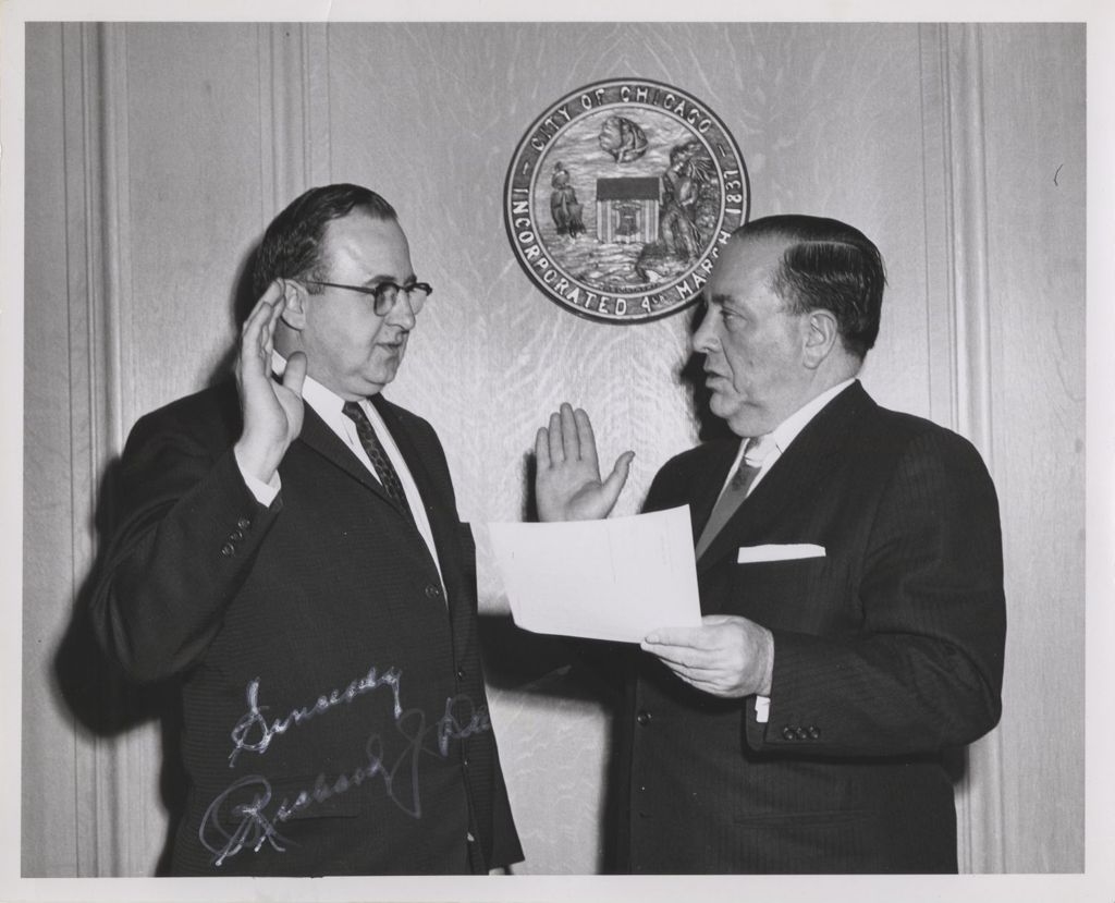Miniature of Richard J. Daley conducting a swearing in ceremony