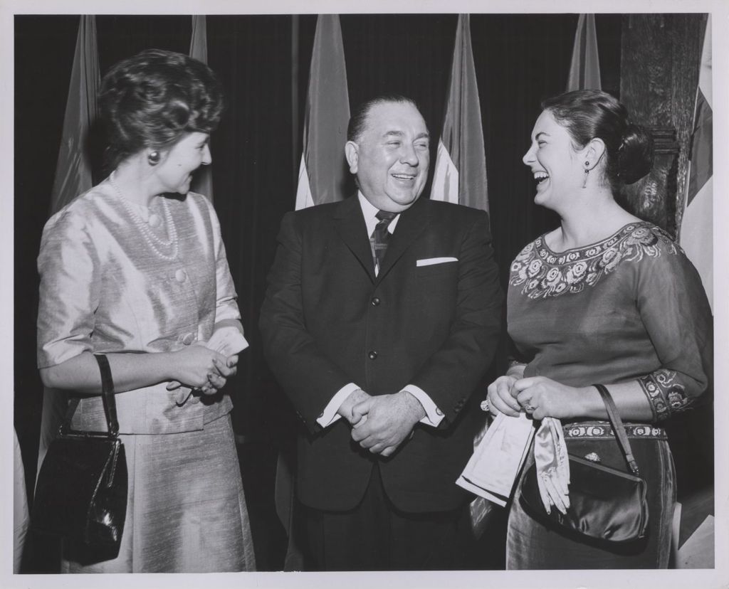 Miniature of Consular Corps Reception, Richard J. Daley with two women
