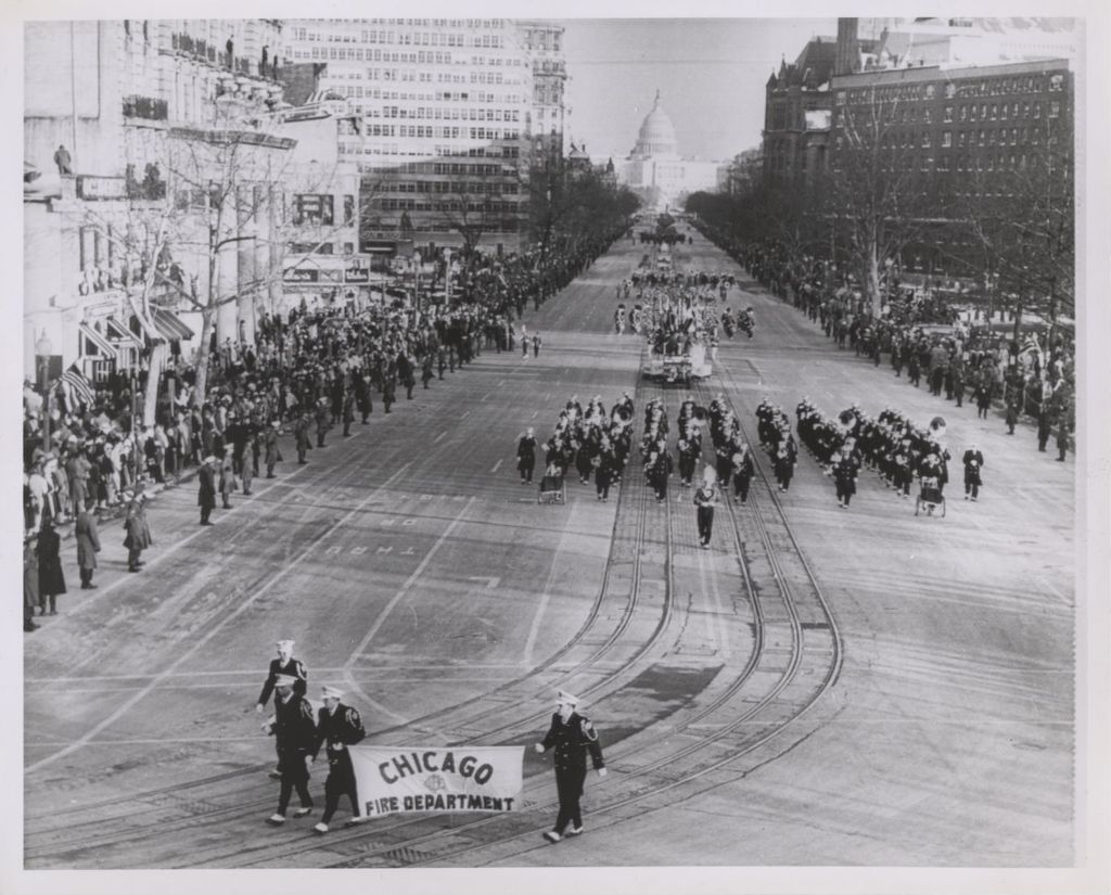 Miniature of Presidential Inauguration parade, Chicago Fire Department marching