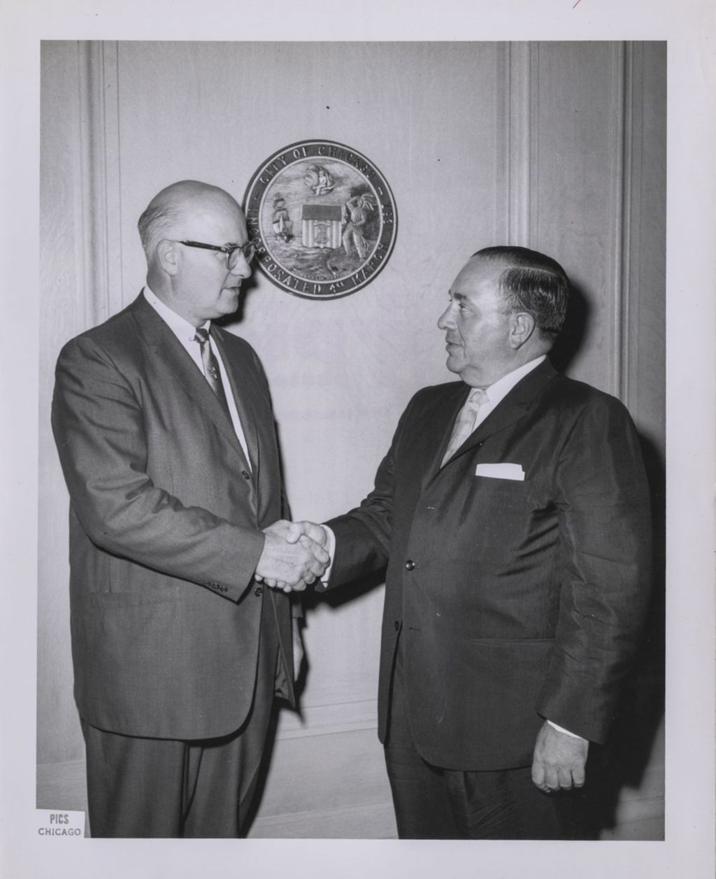 Richard J. Daley greets a visitor to his office