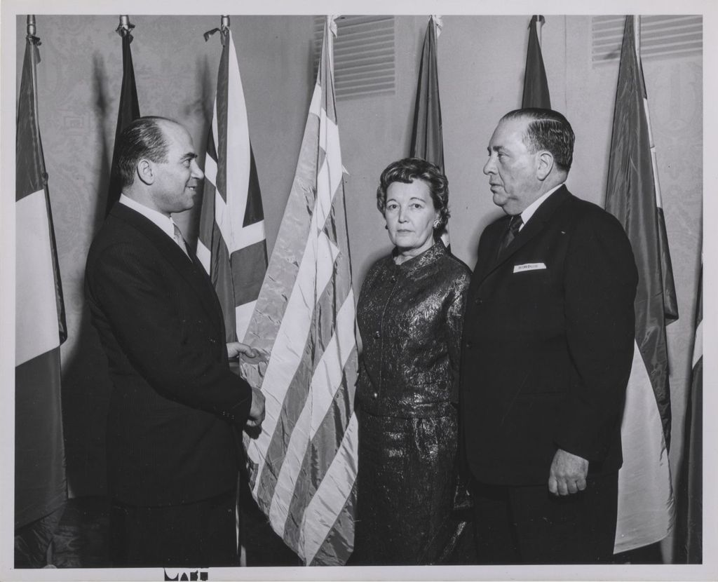 Miniature of Consular Corps Reception, Richard J. and Eleanor Daley with a man from Greece