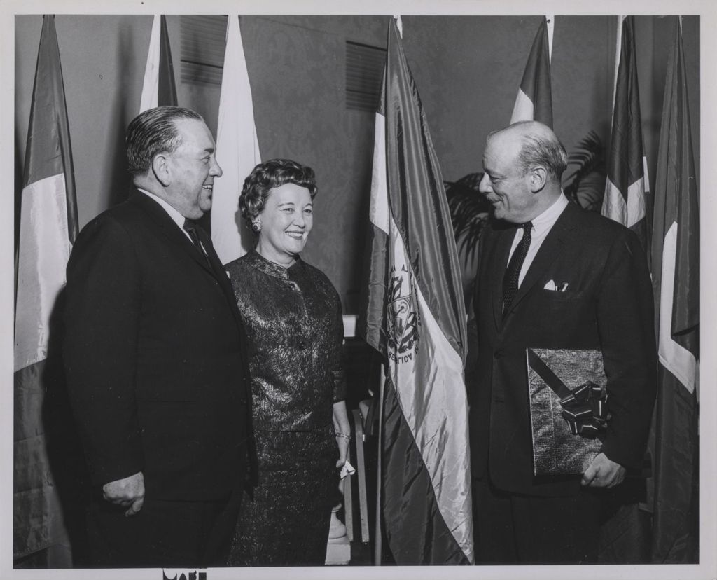 Consular Corps Reception, Richard J. and Eleanor Daley with a man from El Salvador