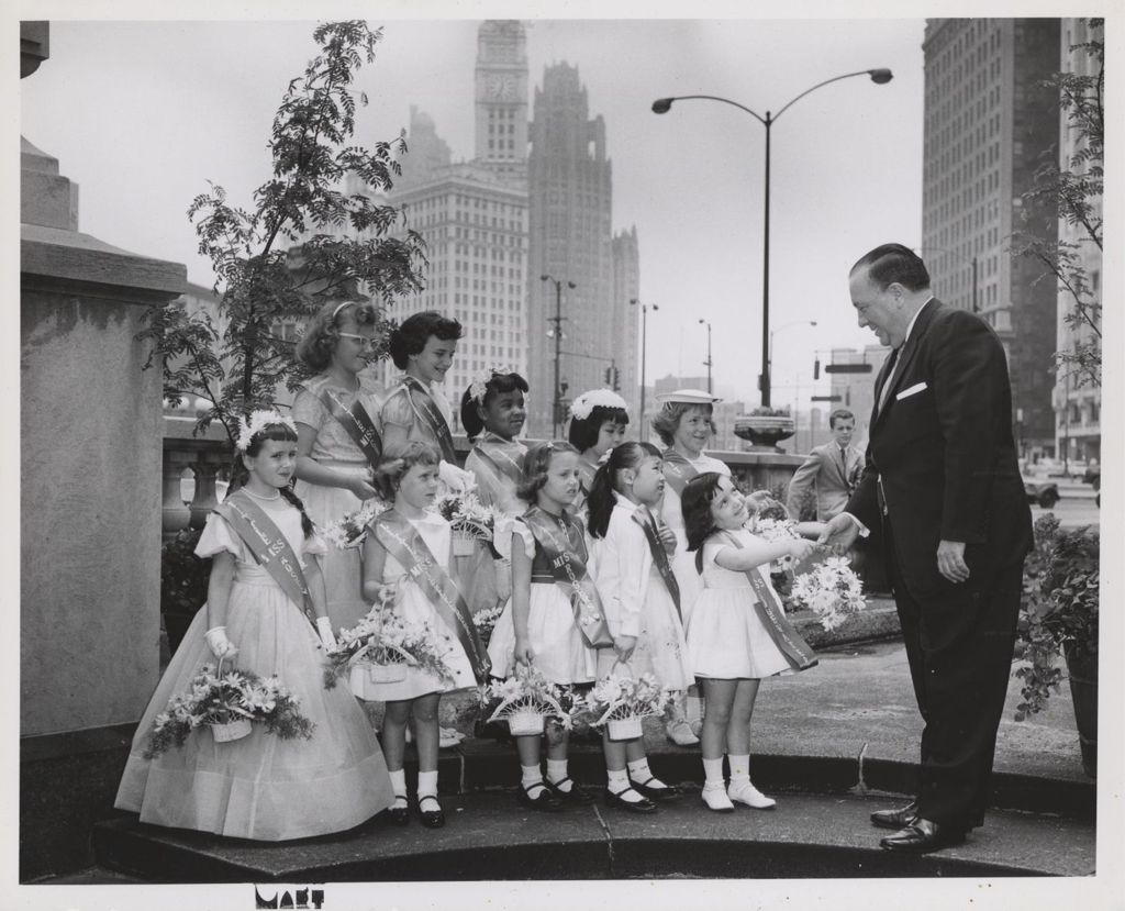 Miniature of Richard J. Daley with a group of Little Misses