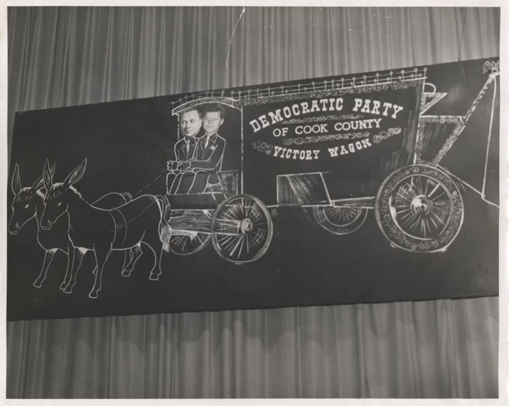Miniature of Sign with Democratic Party Victory Wagon driven by John F. Kennedy and Richard J. Daley