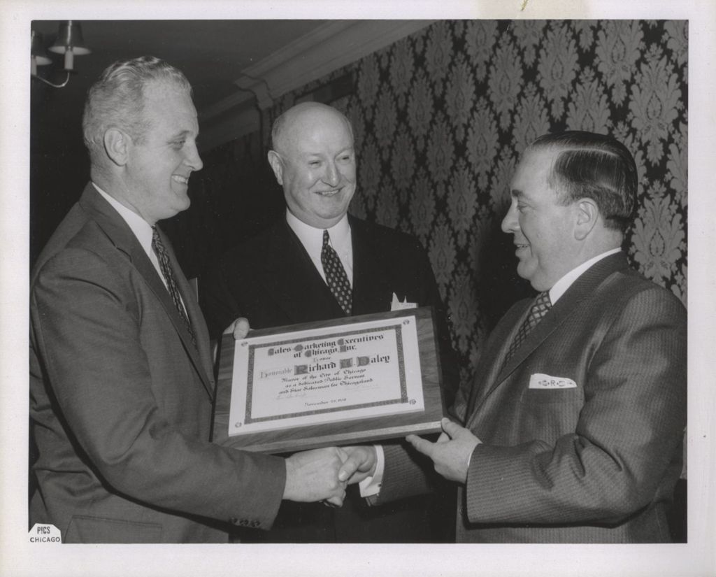 Miniature of Richard J. Daley accepting an award from the Sales Marketing Executives of Chicago