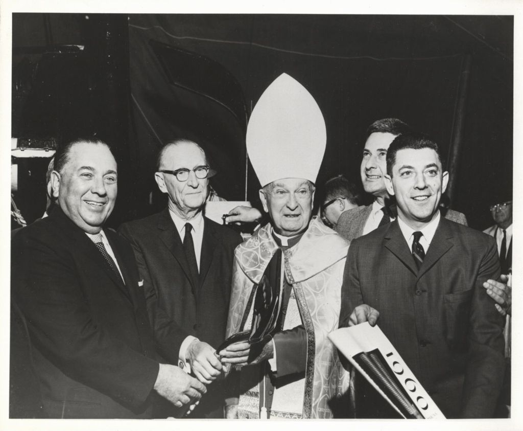 Miniature of Richard J. Daley, Archbishop Sheil and others at the Marina City groundbreaking