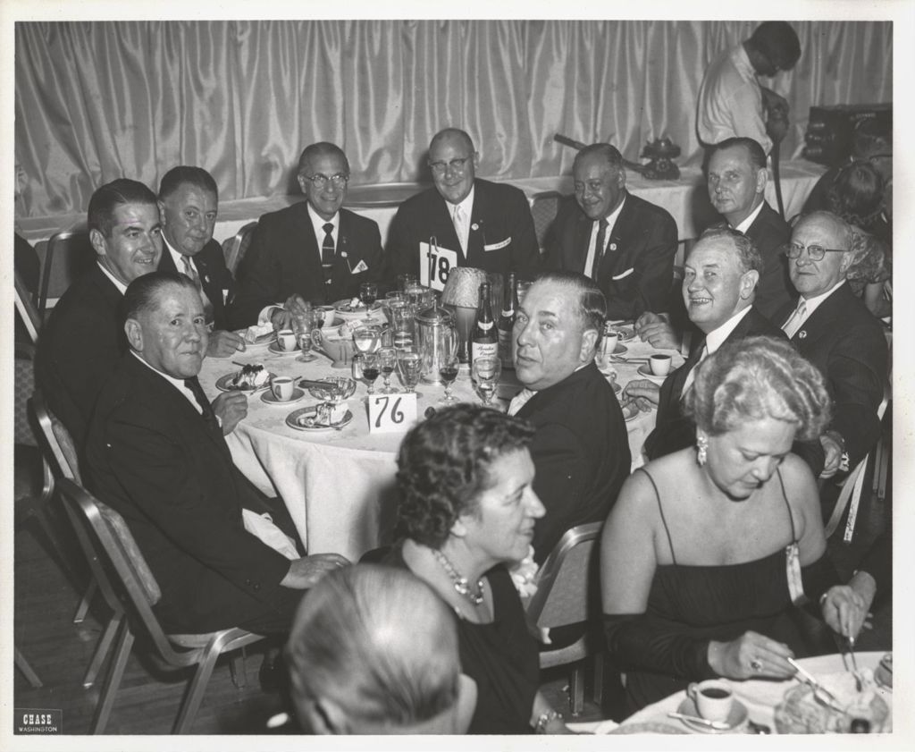 Miniature of Richard J. Daley, P. J. Cullerton, and others at a banquet table